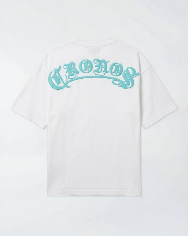 CRONOS BLACKLETTER S/S TEE【WHITE×T.BLUE】