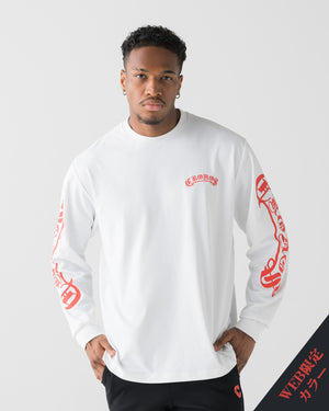 CRONOS BLACKLETTER RASH L/S TEE [WHITE x RED]