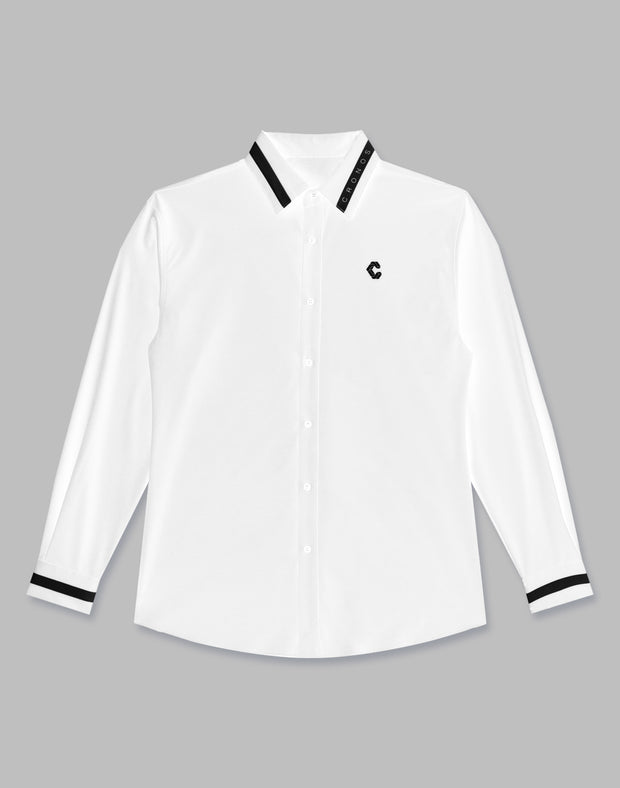 CRONOS BLACK SWITHED COLLAR STRETCH SHIRTS【WHITE】