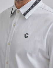 CRONOS BLACK SWITHED COLLAR STRETCH SHIRTS【WHITE】