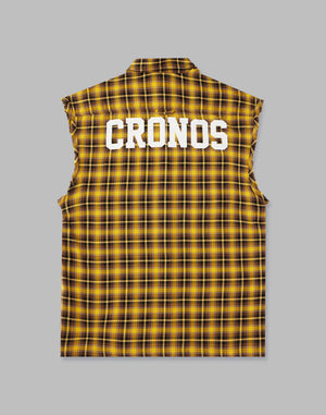 CRONOS 黑色格紋無袖衫 [黃色] 