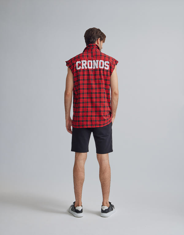 CRONOS 黑色格紋無袖衫 [紅色] 