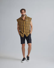 CRONOS BLACK CHECKED SLEEVELESS【YELLOW】