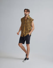 CRONOS BLACK CHECKED SLEEVELESS【YELLOW】