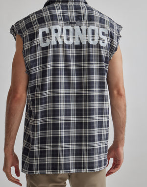CRONOS 黑色格紋無袖衫 [黃色] 