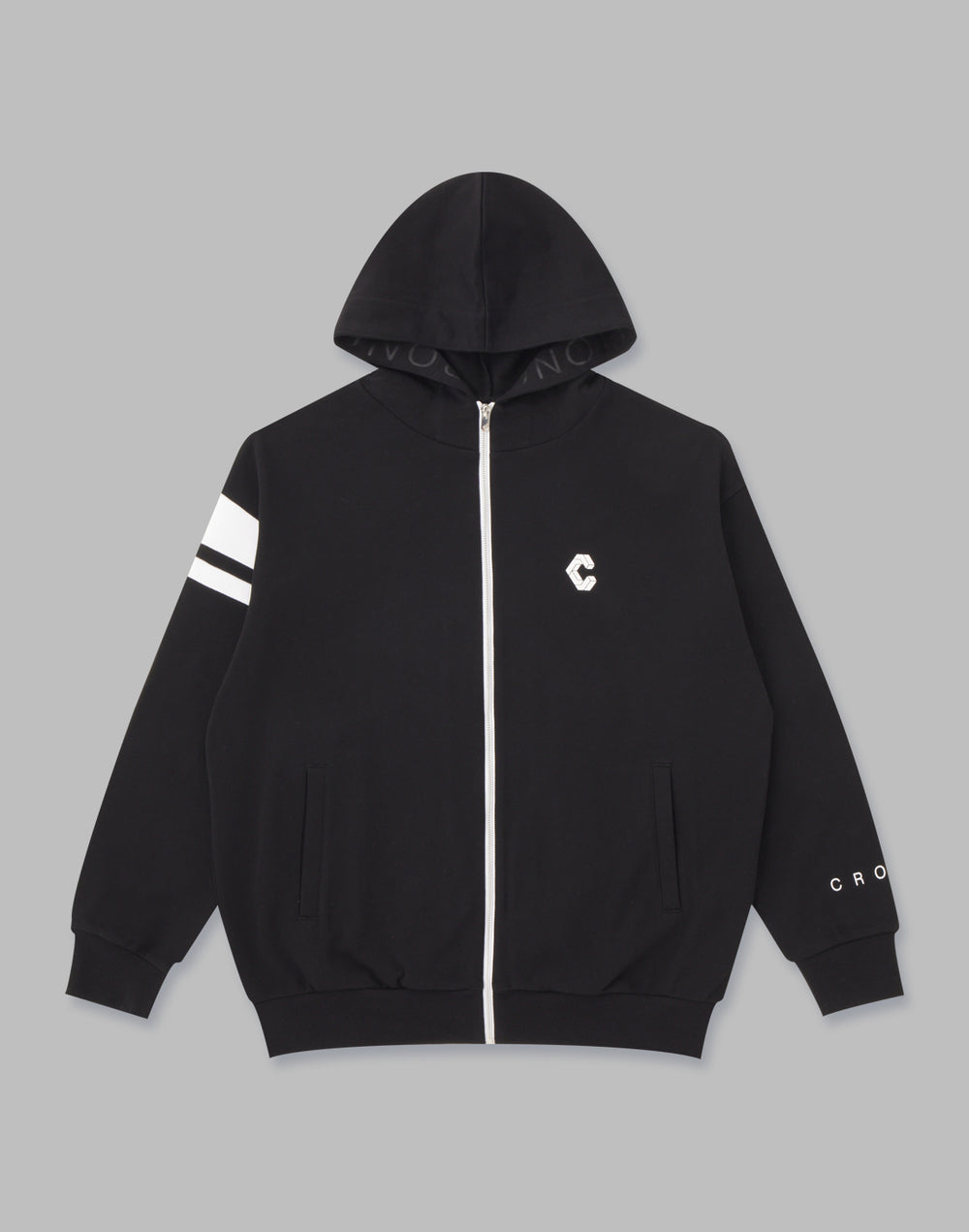 CRONOS 正面 LOGO 拉鍊連帽衫 [黑色]